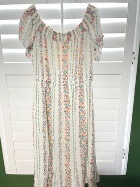 Cream Floral Off-Shoulder Maxi Dress